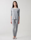 Soft Pajama Legging Set with Square Cut Satin Neckline Gray