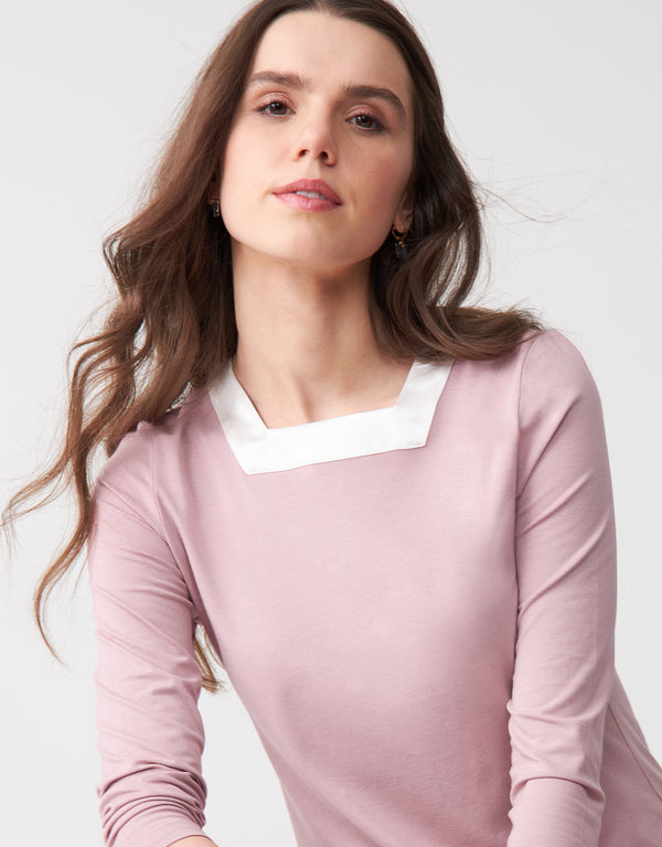 Soft Pajama Legging Set with Square Cut Satin Neckline Mauve