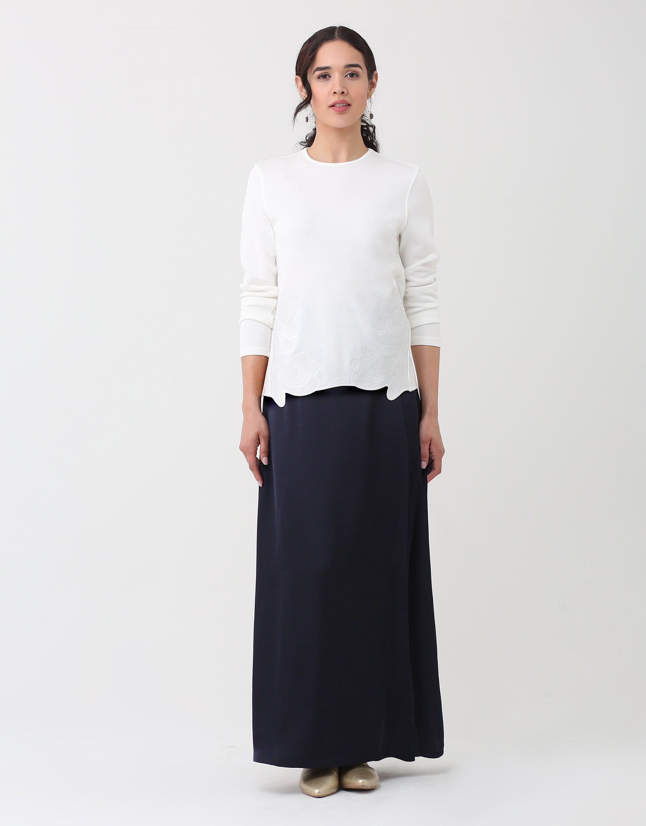 33"-40" Mock Wrap Satin Skirt Navy Blue
