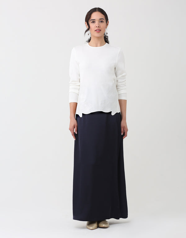 33"-40" Mock Wrap Satin Skirt Navy Blue