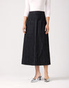 33" Pinstriped Denim Patch Pocket Aline Skirt Black