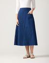33" Pinstriped Denim Patch Pocket Aline Skirt Blue