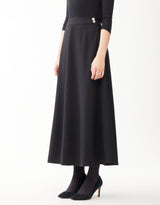 37" Lined Twill Skirt with Side Zipper and Silver Button Detail