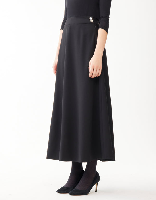 37" Lined Twill Skirt with Side Zipper and Silver Button Detail