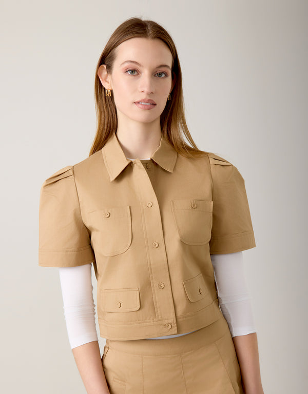 Puff Sleeve Button Bomber Jacket Camel