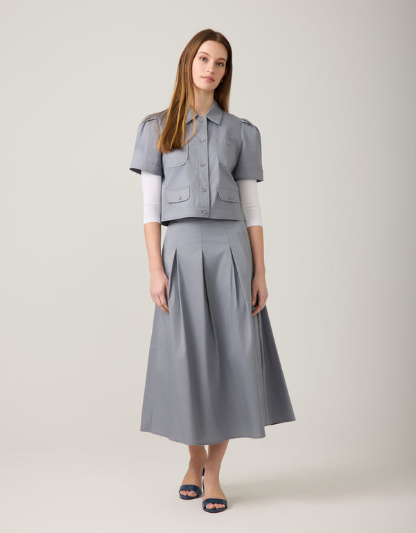 Puff Sleeve Button Bomber Jacket Dark Grey