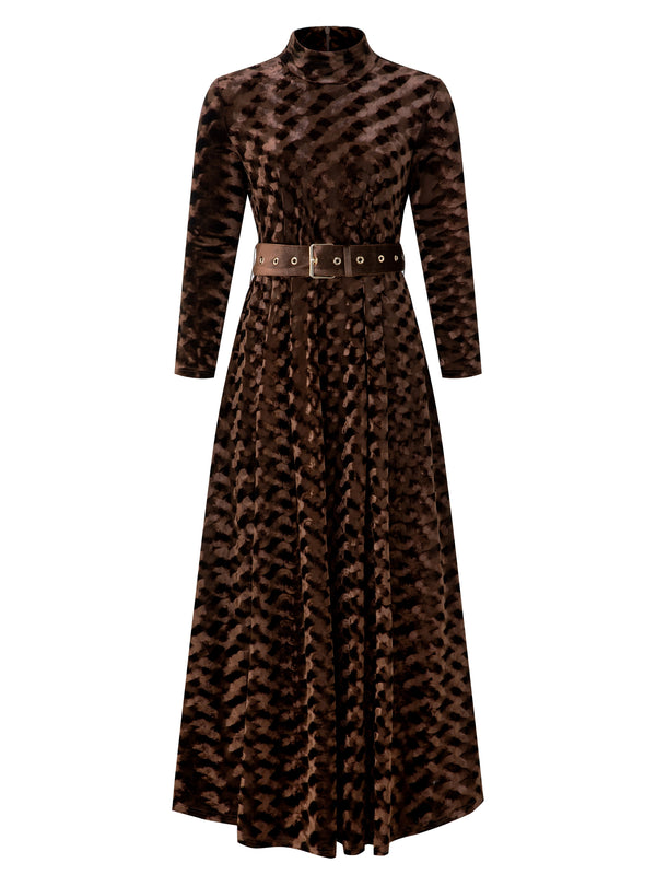 Brown Textured Velvet Maxi Dress