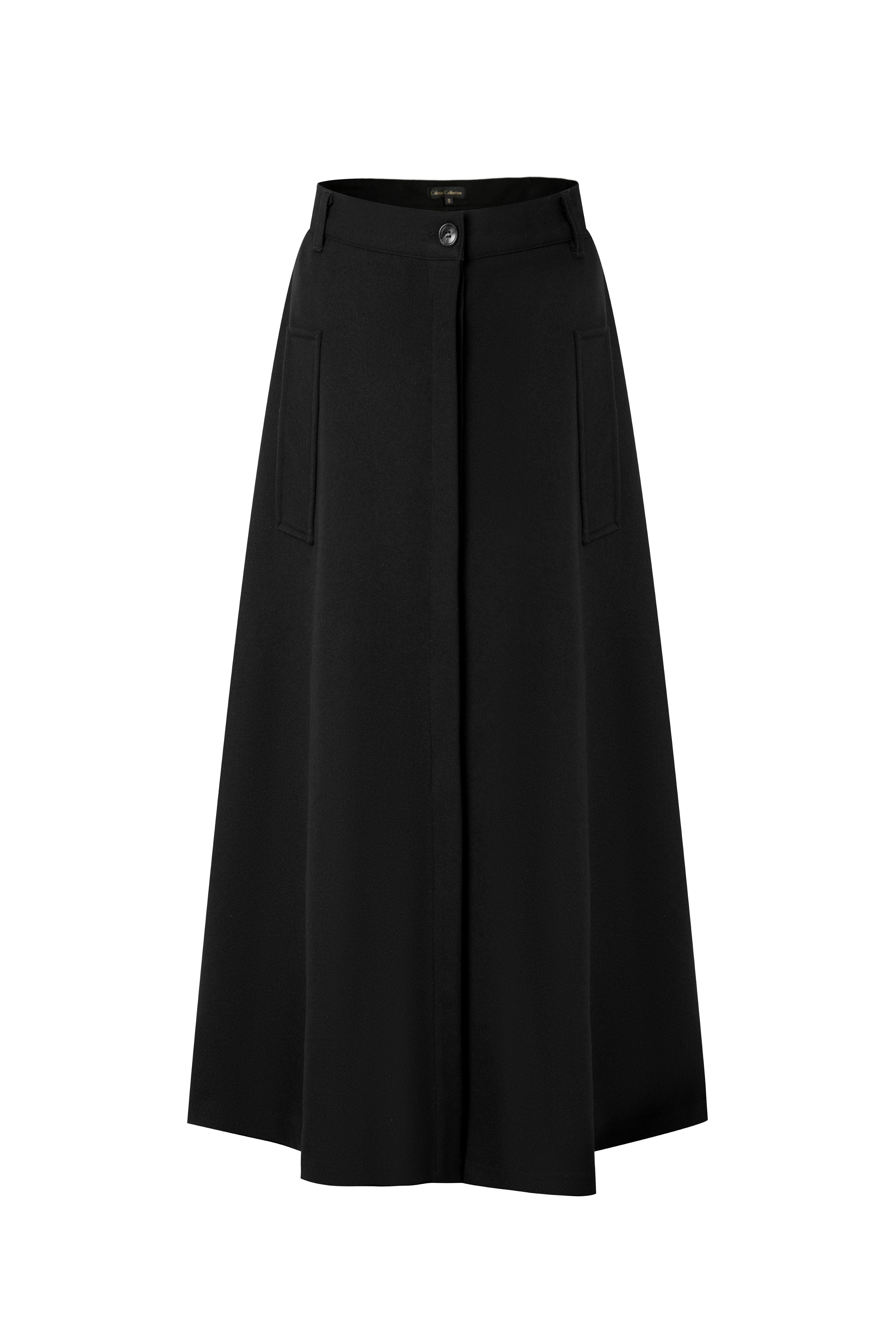 37" Black A-Line Midi Skirt With Pockets