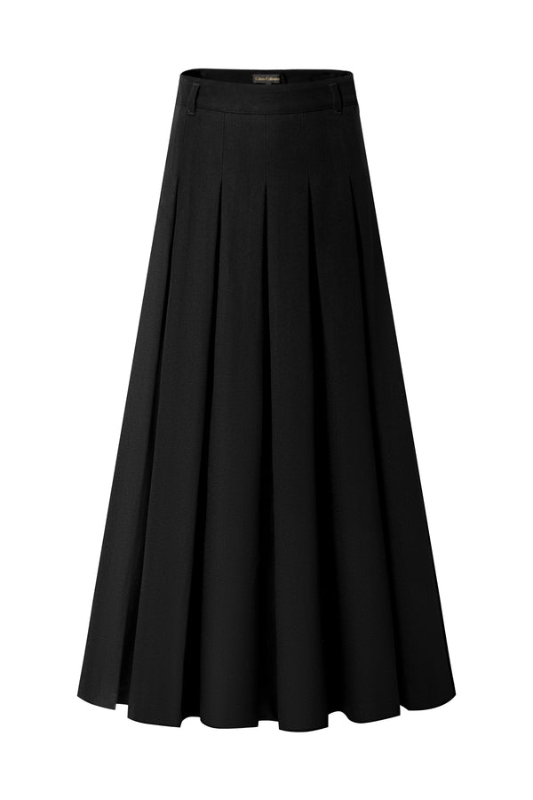 37" Black Pleated Midi Skirt With Belt Loops