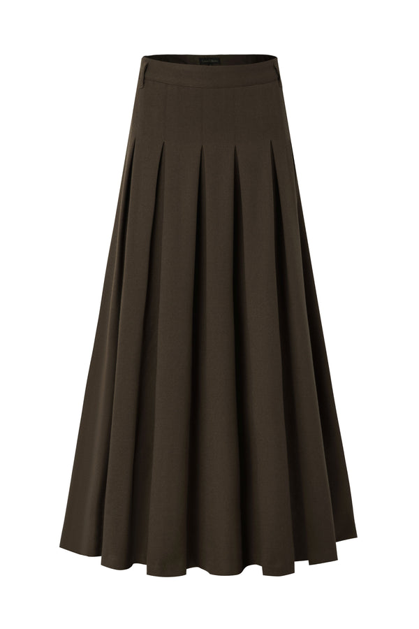 37" Dark Brown Pleated Midi Skirt With Belt Loops