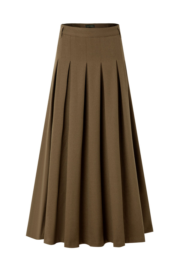37" Light Brown Pleated Midi Skirt With Belt Loops