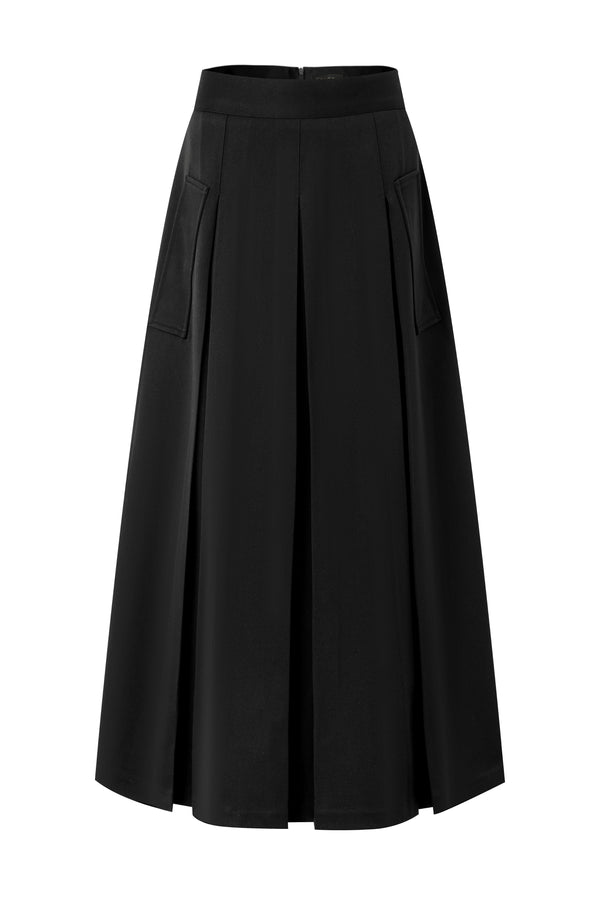 Black A-Line Midi Skirt With Pockets