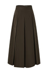 37" Dark Brown A-Line Midi Skirt With Pockets
