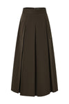 Dark Brown A-Line Midi Skirt With Pockets