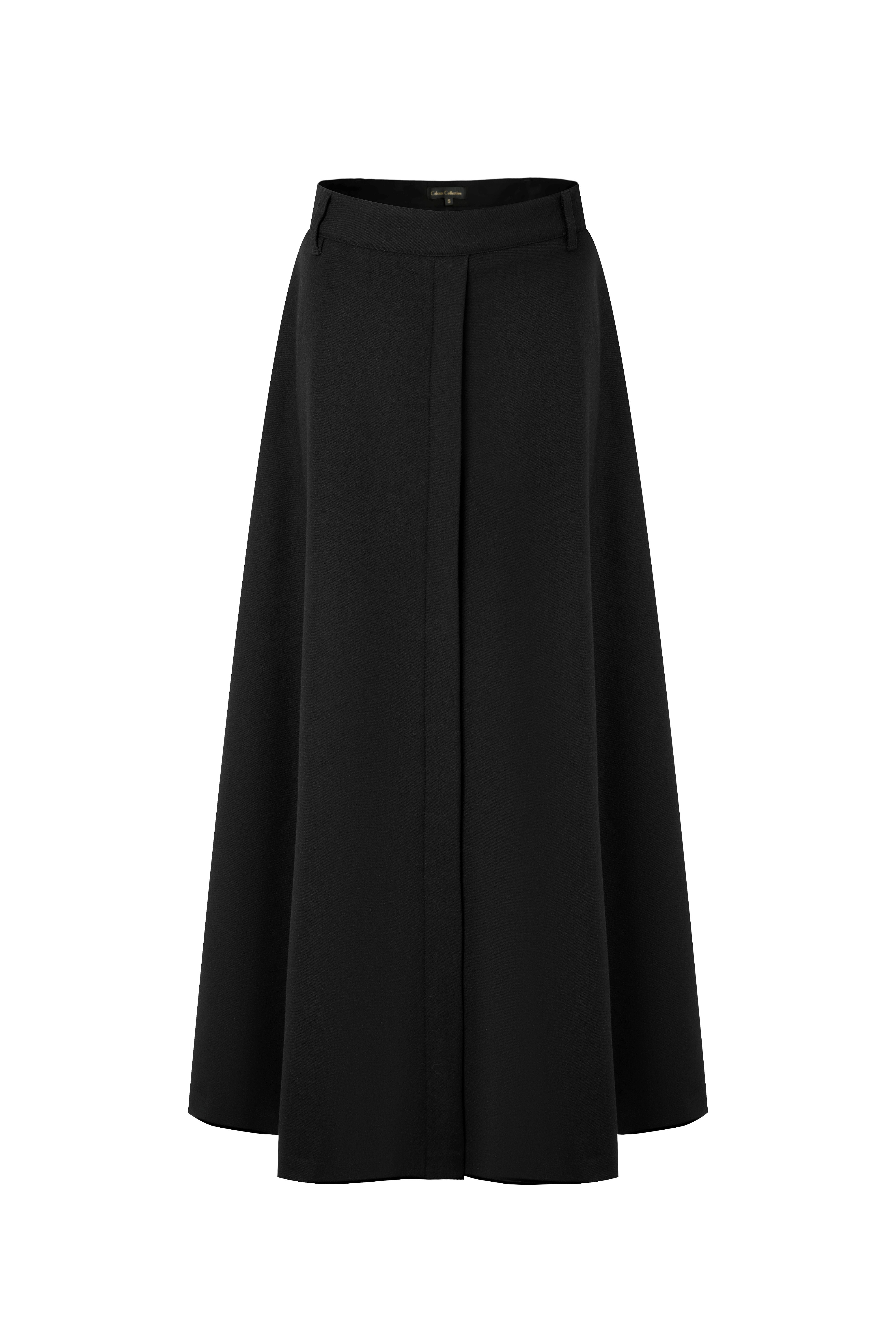 37" Black A-Line Midi Skirt With Front Detail