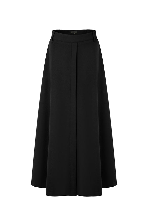 37" Black A-Line Midi Skirt With Front Detail