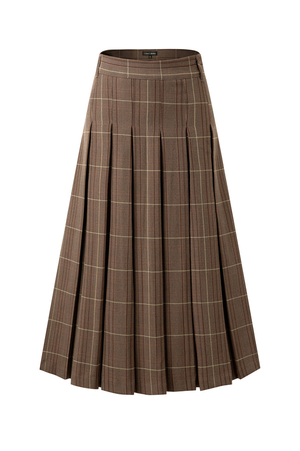 29" Brown Plaid Pleated Skirt