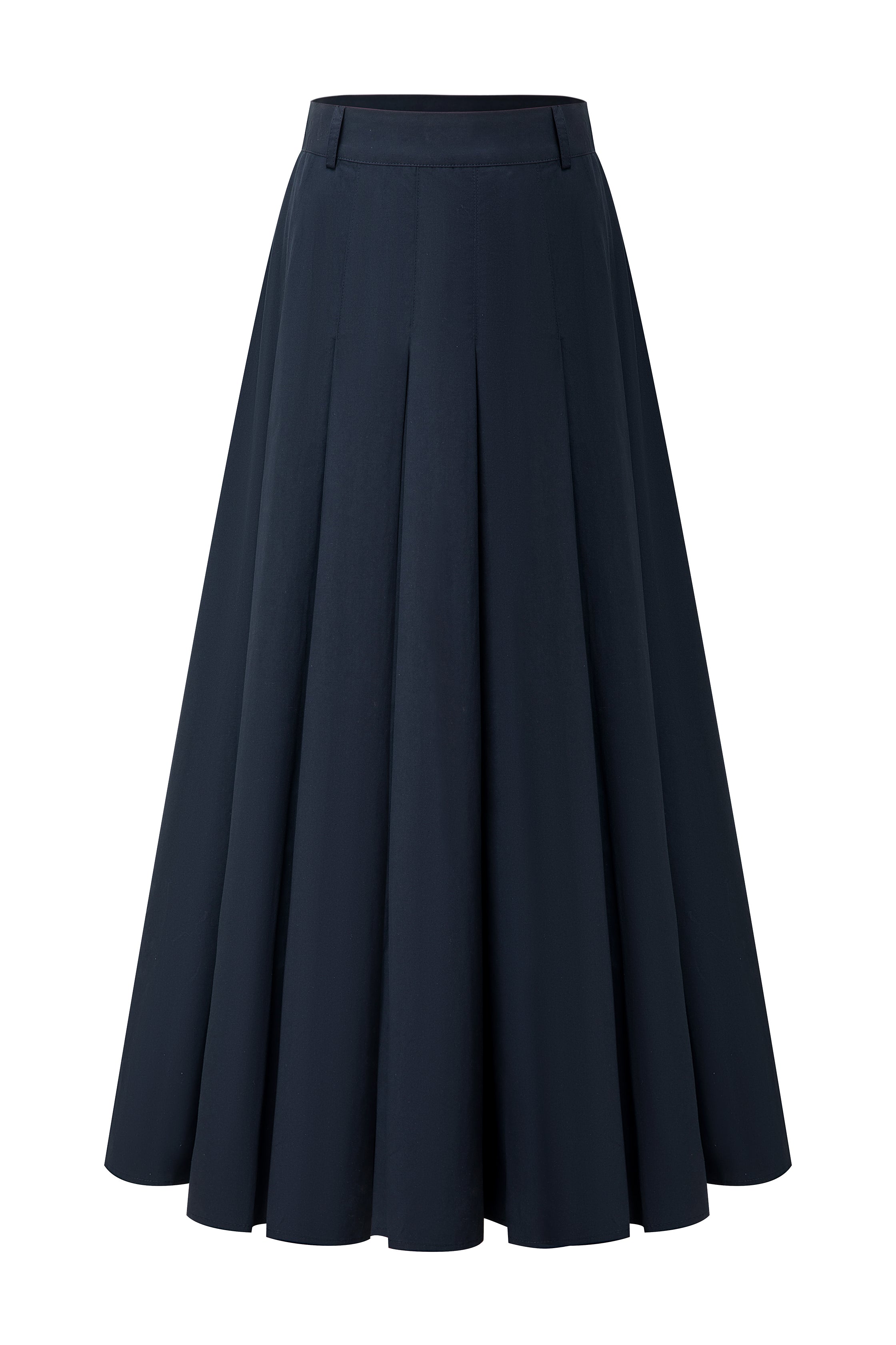 37" Navy Pleated A-Line Midi Skirt