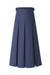 37" Navy Belted Pleated Midi Skirt