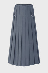 34" Buckle Detail Pleated Skirt Blue
