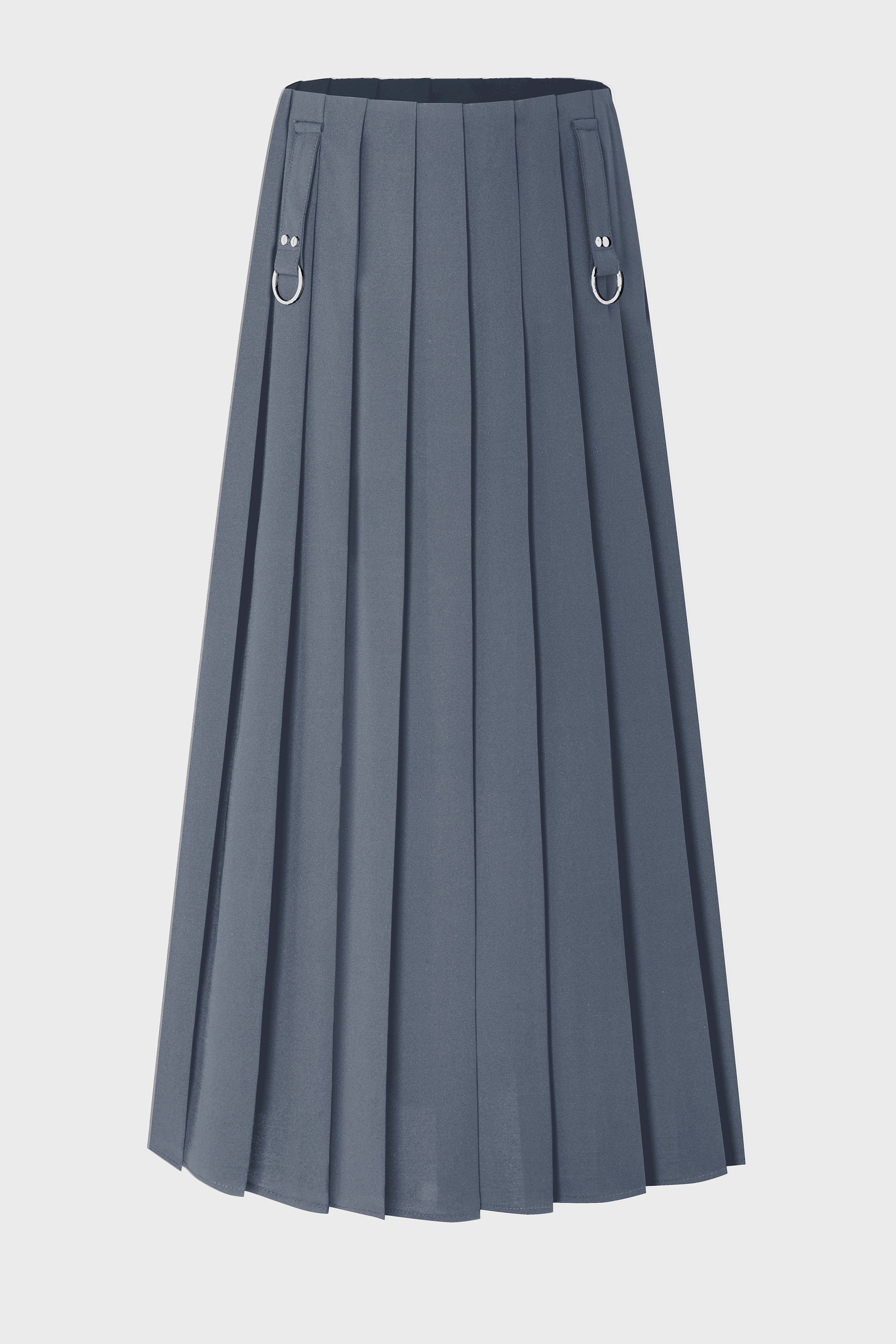 34" Buckle Detail Pleated Skirt Blue