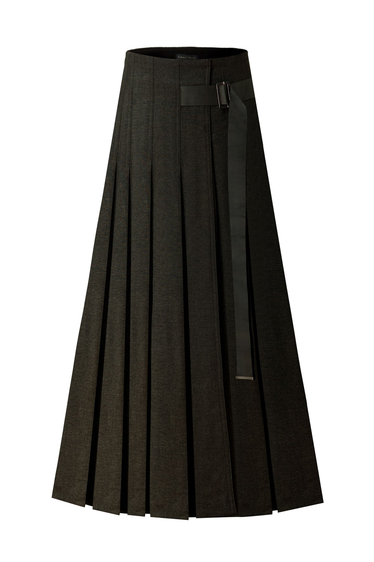 36"Green Belted Pleated Maxi Skirt