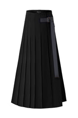 36" Black Belted Pleated Maxi Skirt