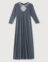 Pull On Nightgown with Medallion Lace Trim Gray