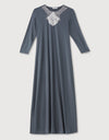 Pull On Nightgown with Medallion Lace Trim Gray