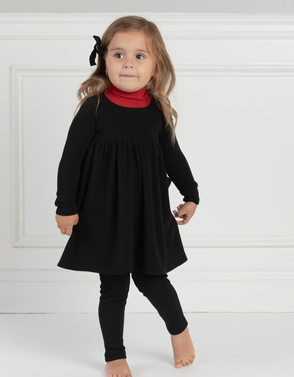 Toddler Girl Playwear Dress with Contrast Turtleneck Black Red