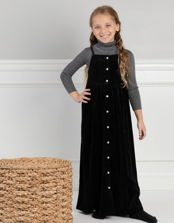Girls Velour Button Down Maxi Jumper Shabbos Robe with Jewel Buttons