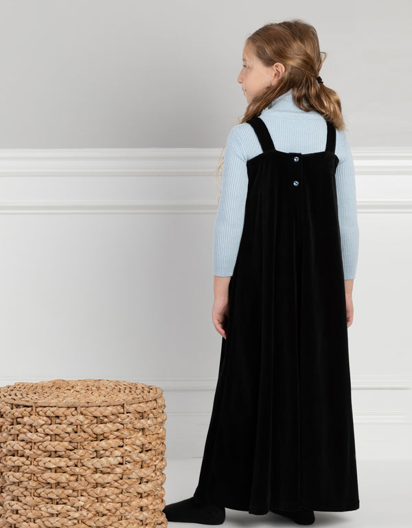 Girls Velour Maxi Jumper Shabbos Robe with Blue Jewel Back Buttons