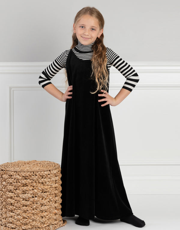 Girls Velour Round Neck Spaghetti Strap Maxi Dress Shabbos Jumper