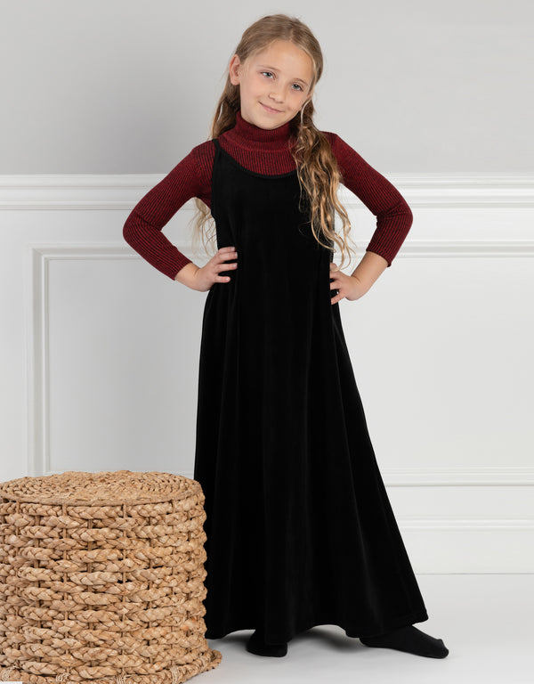 Girls Velour Round Neck Spaghetti Strap Maxi Dress Shabbos Jumper