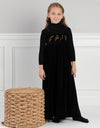 Girls Velour Maxi Jumper Shabbos Robe with Gold Embroidery