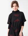 Embroidered Jersey Funnel Neck Maxi Dress Shabbos Robe Coral