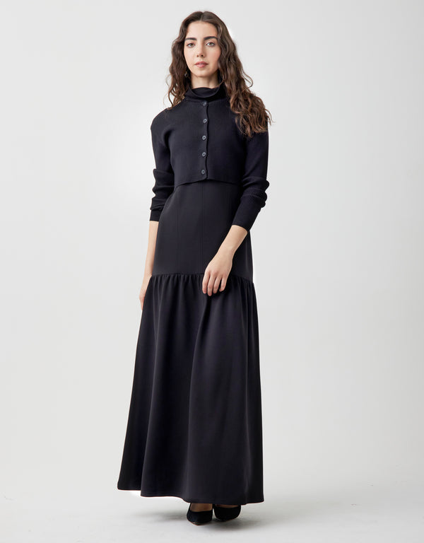 Ribbed Cropped Button Cardigan Black