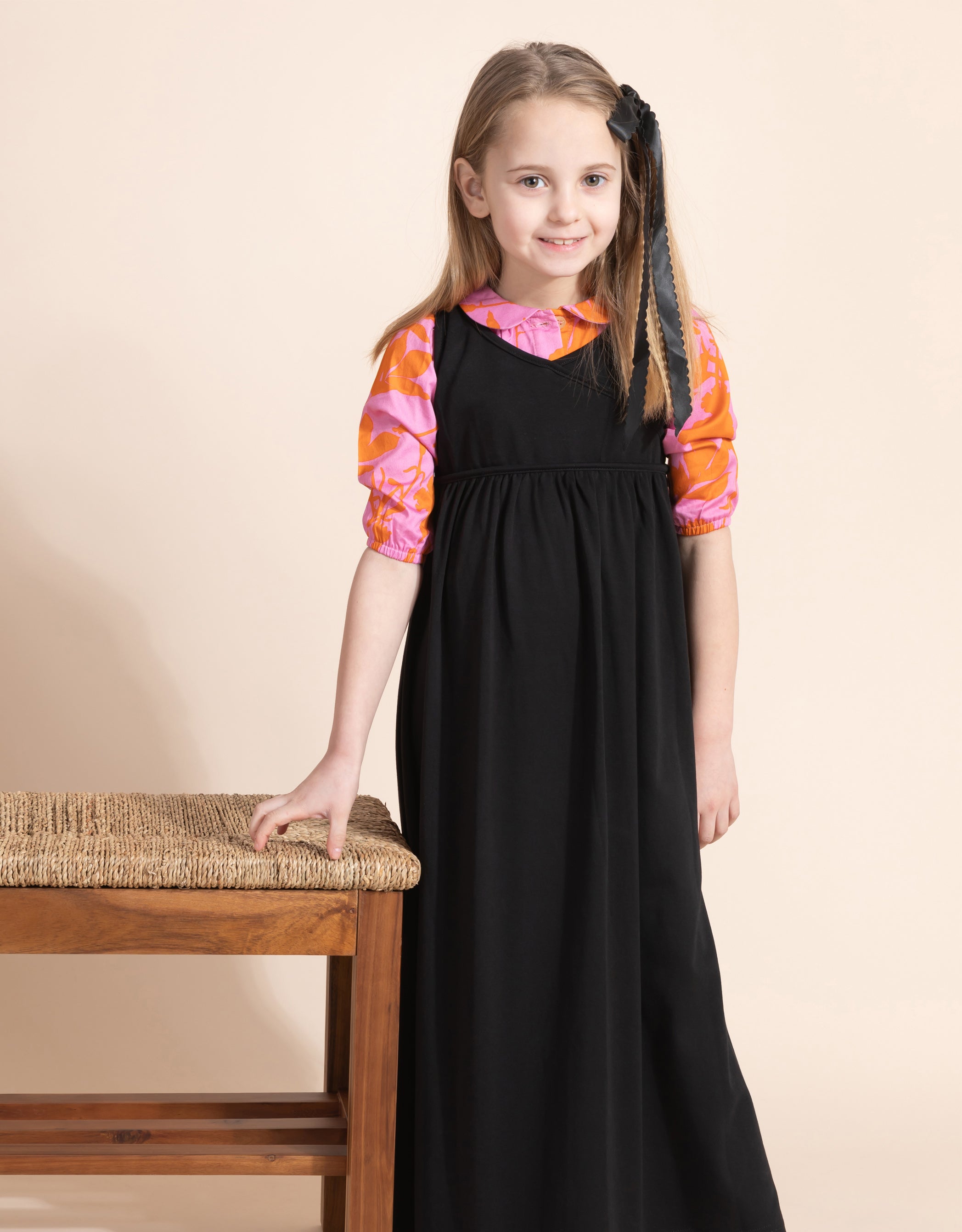 Girls Long or Short Jersey Crossover Dress Black
