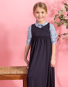Girls Long or Short Jersey Crossover Dress Navy