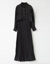 Satin Sleeveless Lined Maxi Dress Shabbos Robe with Accordian Pleats Black