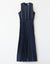 Satin Sleeveless Lined Maxi Dress Shabbos Robe with Accordian Pleats Navy