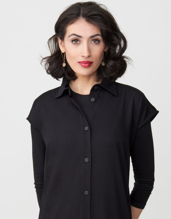 Oversized Rayon Button Down Sleeveless Collar Dress