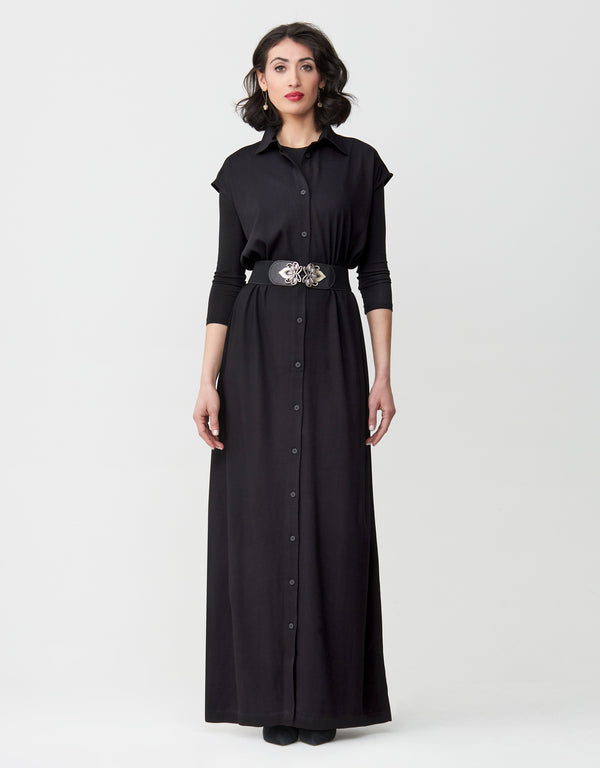 Oversized Rayon Button Down Sleeveless Collar Dress