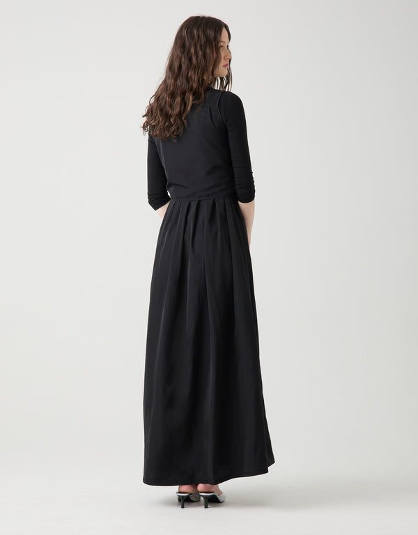 Sleeveless Poly Maxi Dress with Multi Option Wrap Around Sash Black
