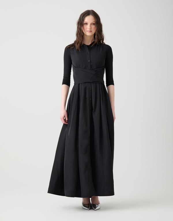 Sleeveless Poly Maxi Dress with Multi Option Wrap Around Sash Black