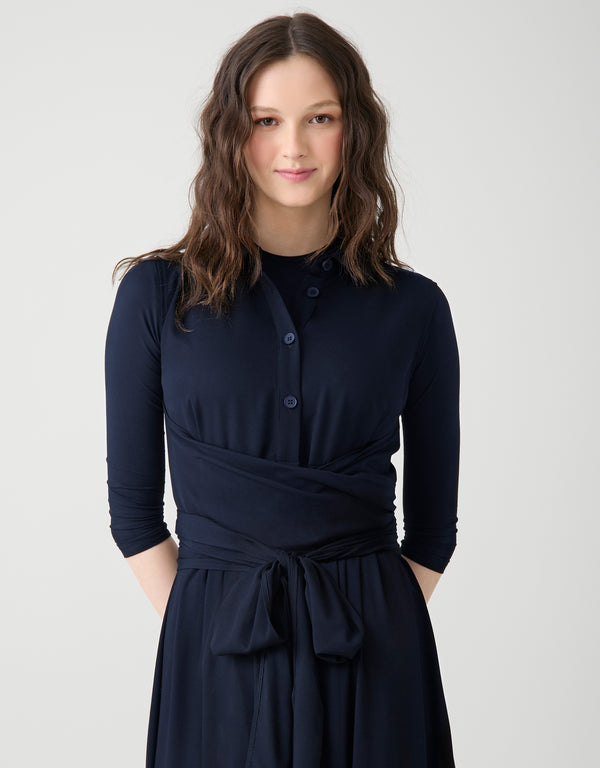 Sleeveless Rayon Maxi Dress with Multi Option Wrap Around Sash Navy