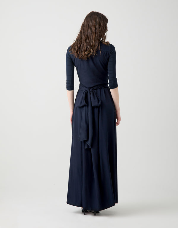 Sleeveless Rayon Maxi Dress with Multi Option Wrap Around Sash Navy