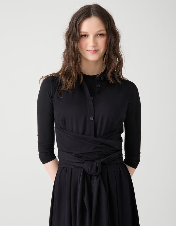 Sleeveless Rayon Maxi Dress with Multi Option Wrap Around Sash Black