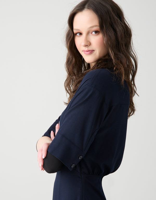 Crossover Curve Cut Rayon Maxi Dress Navy