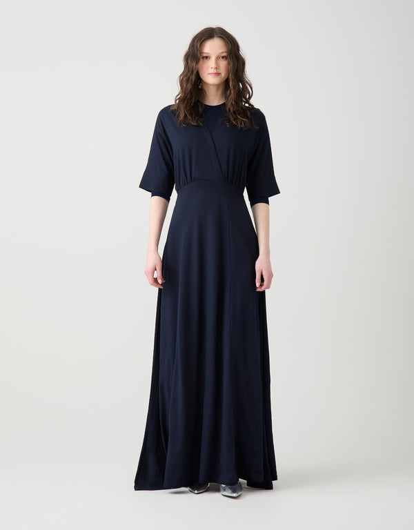 Crossover Curve Cut Rayon Maxi Dress Navy